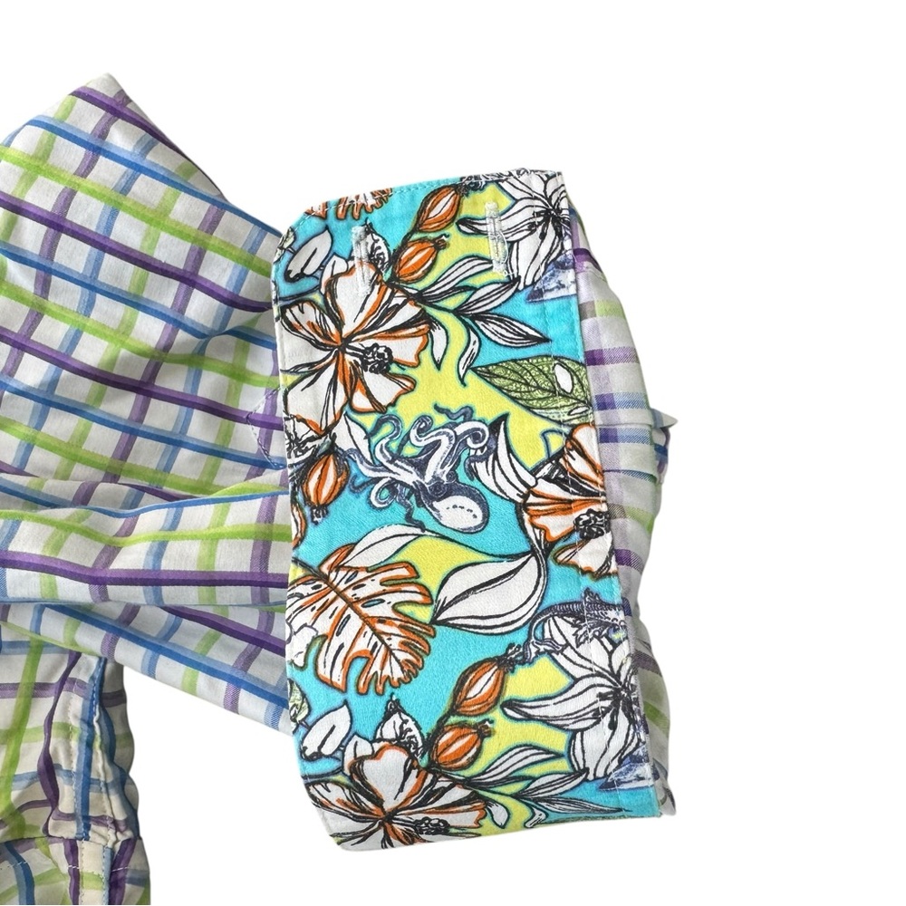 Robert Graham Men 2XL‎ Plaid Purple Green Button Down Hawaiian Flower Flip Cuffs - Picture 5 of 6